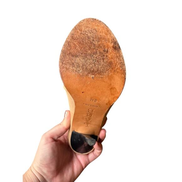 L.A.M.B. Gwen Stefani Tan Double Strap Leather Mule Stiletto Open Toe Heels - 6 - Picture 10 of 12